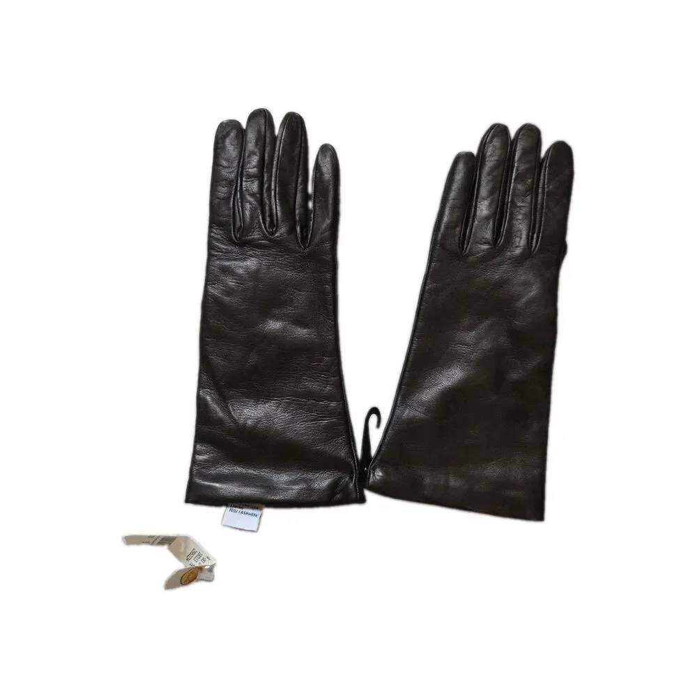 NWT Talbots Italian Leather Cashmere Lined Gloves Black Womens Size 8 Made Italy